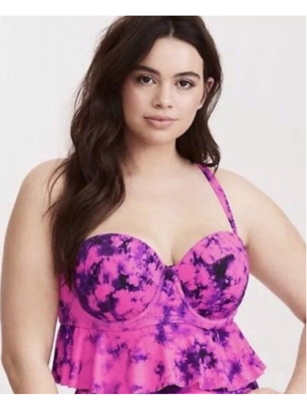 TORRID HOT PINK AND PURPLE TIE-DYE PEPLUM SWIM PUSH-UP SWIM TOP